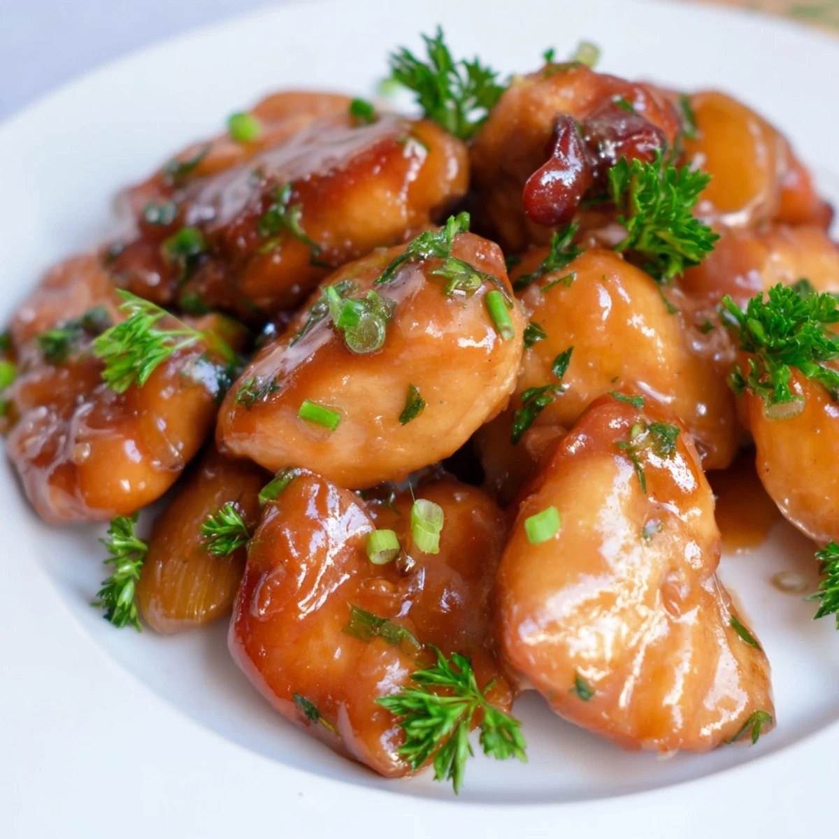 Oven-baked chicken swimming in thick amber apricot glaze served over white rice with roasted vegetables