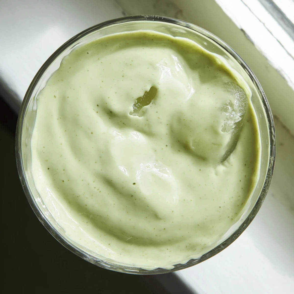 Creamy Greek yogurt avocado smoothie poured into glasses with vibrant green swirls