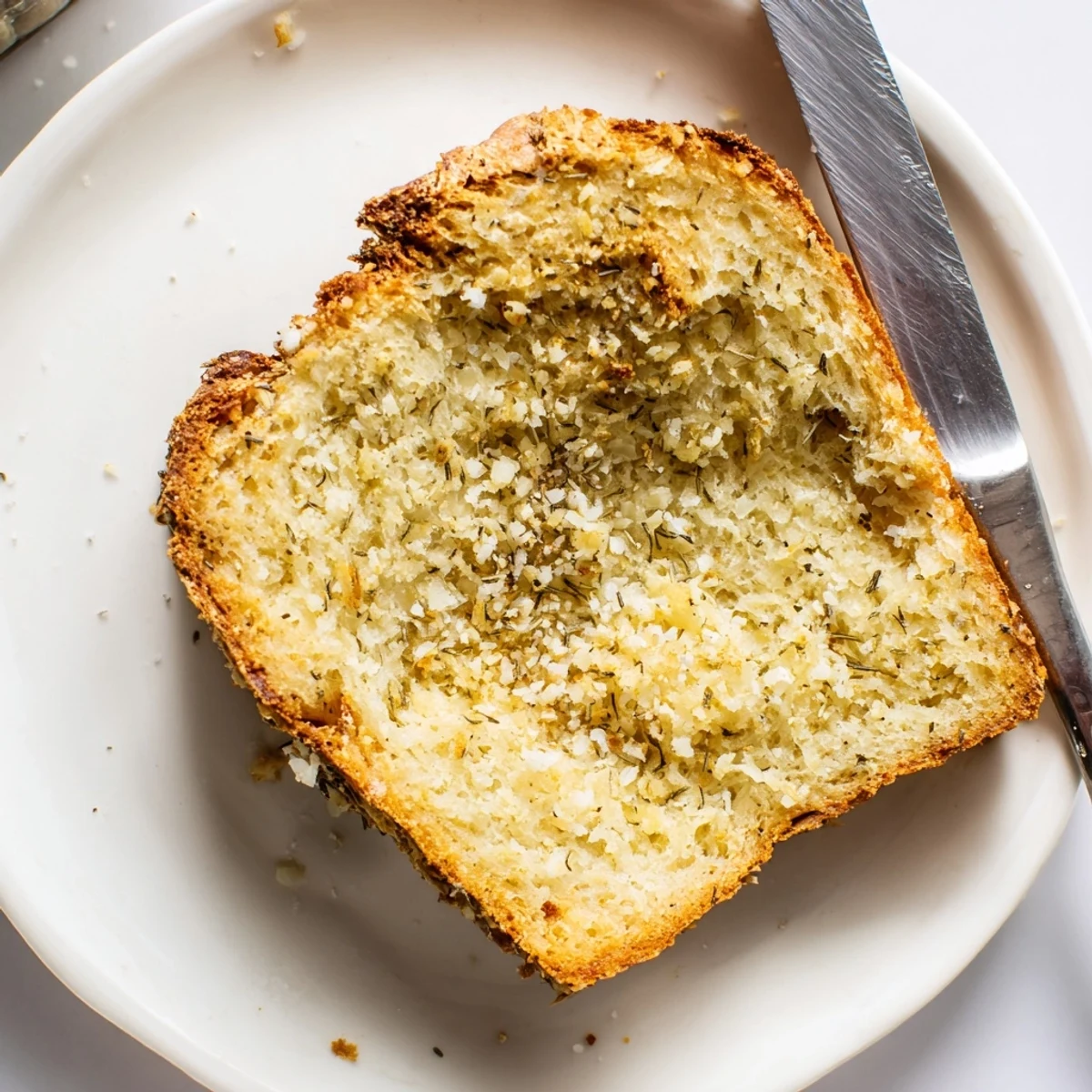 Golden brown Parmesan herb keto bread loaf topped with melted cheese and fresh parsley garnish