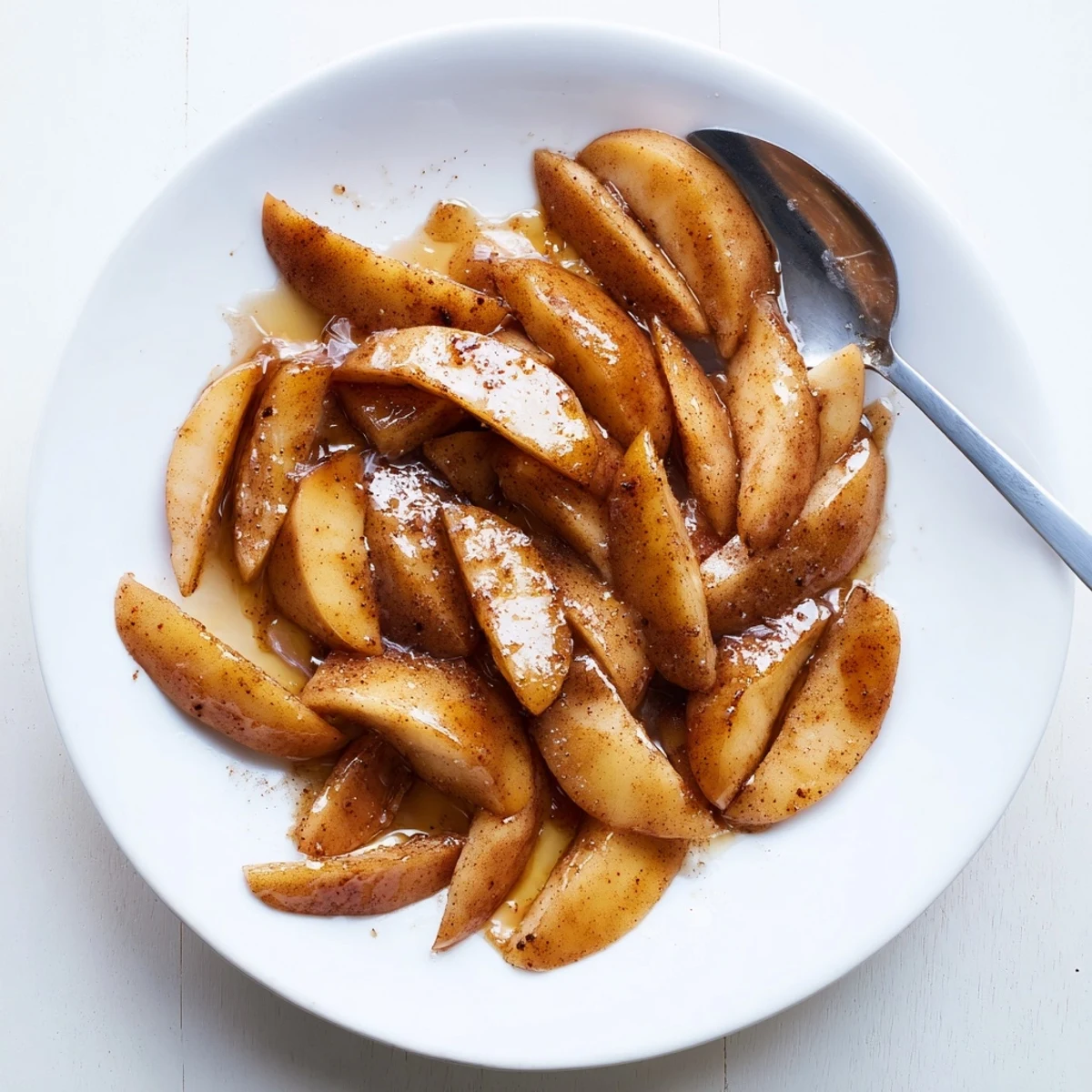 Tender Instant Pot cinnamon apples served warm in a bowl with glistening brown sugar syrup