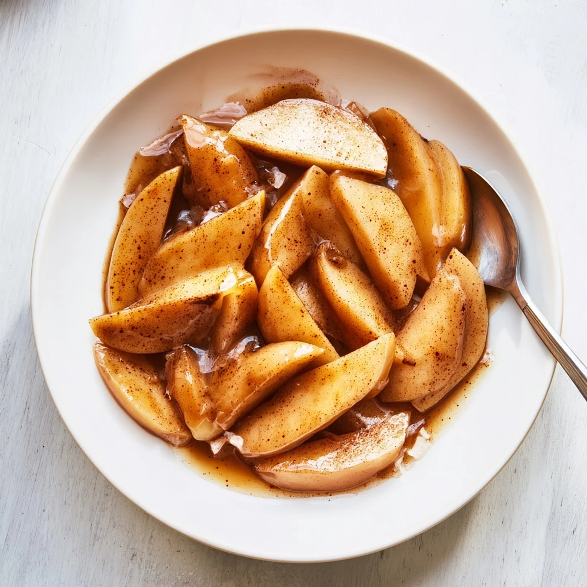 Delicious Instant Pot cinnamon apples topped over vanilla ice cream for a warm comforting dessert