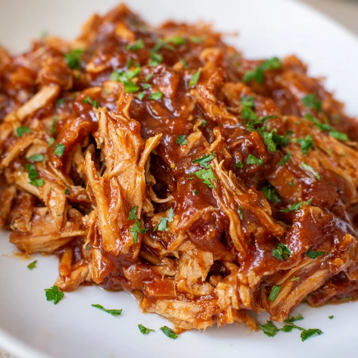 Savory Sweet Baby Ray's Crockpot Chicken shredded and coated in sticky, caramelized homemade BBQ glaze
