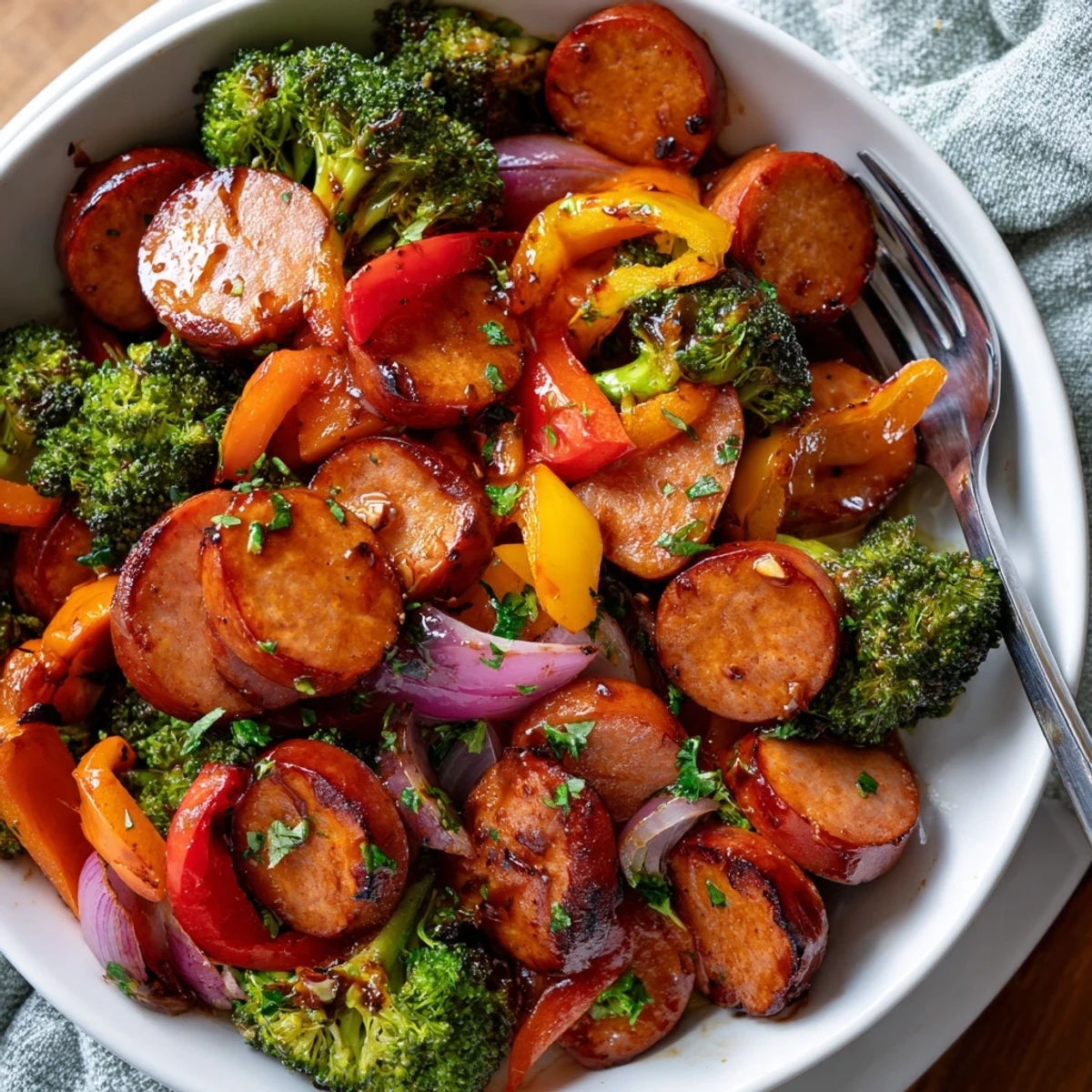 One Pan Honey Garlic Kielbasa Veggies