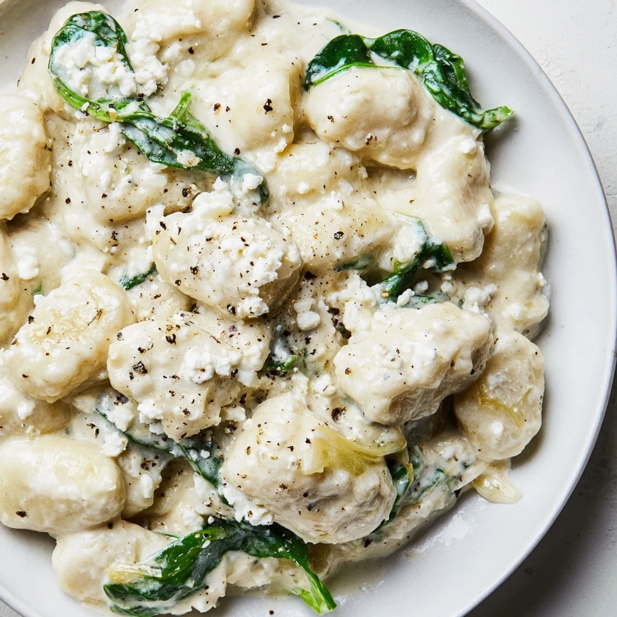 Creamy gnocchi with spinach and feta in a velvety Parmesan sauce