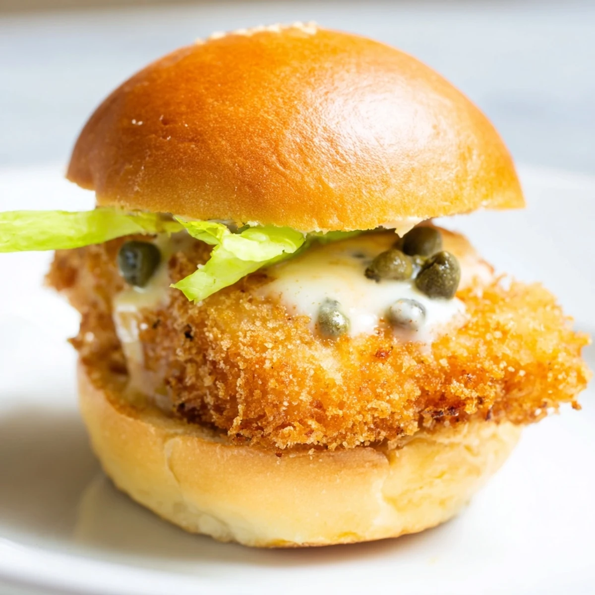 Crispy golden filet o fish sliders with melted cheese and creamy tartar sauce on toasted buns