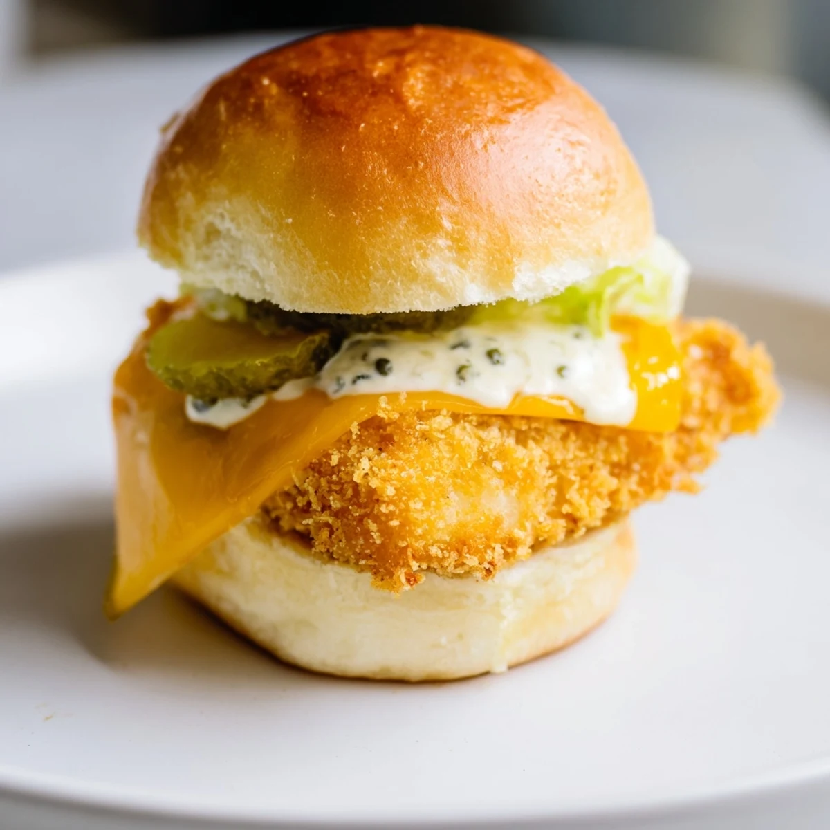 Mini filet o fish sliders topped with crunchy lettuce and tangy homemade tartar sauce