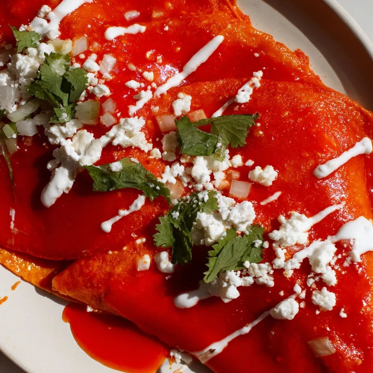 Folded corn tortillas swimming in vibrant red tomato sauce make these entomatadas irresistible