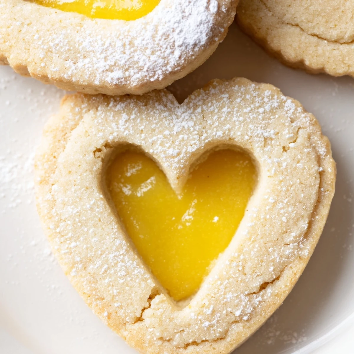 Meyer Lemon Curd Linzer Cookies dusted with powdered sugar reveal golden almond shortbread layers