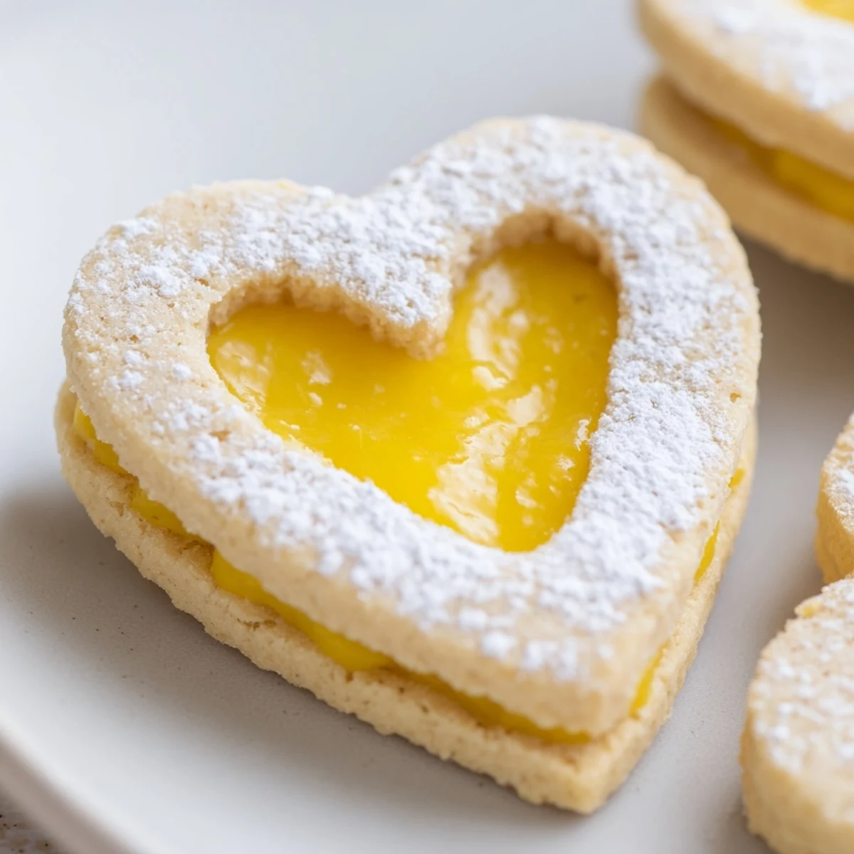 Delicate Meyer Lemon Curd Linzer Cookies with cutout windows show bright tangy citrus filling