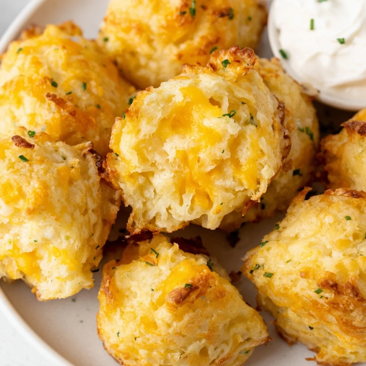 Golden Mashed Potato Cheese Puffs baked until crispy with melted cheddar throughout