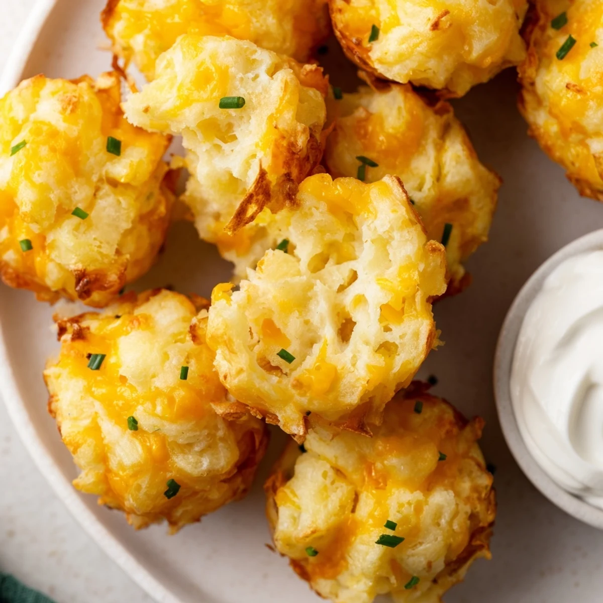 Crispy Mashed Potato Cheese Puffs topped with herbs and served warm