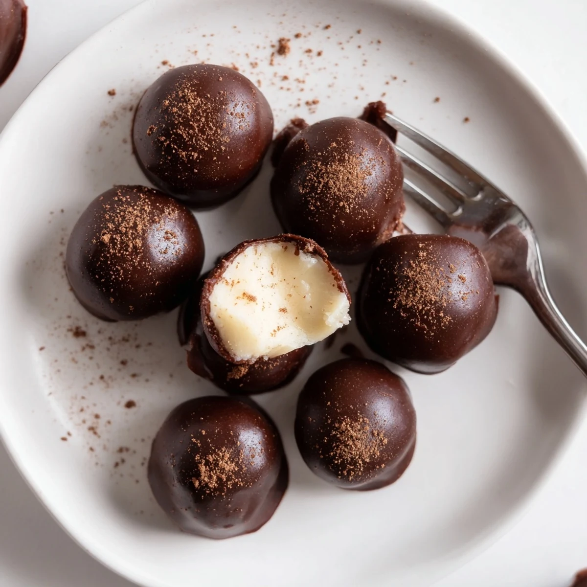 Plate of Dark Chocolate Eggnog Truffles with creamy centers and warm spice