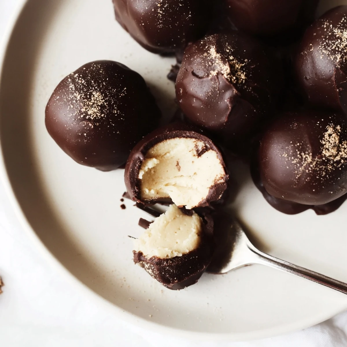 Holiday gift box filled with Dark Chocolate Eggnog Truffles, chilled and ready