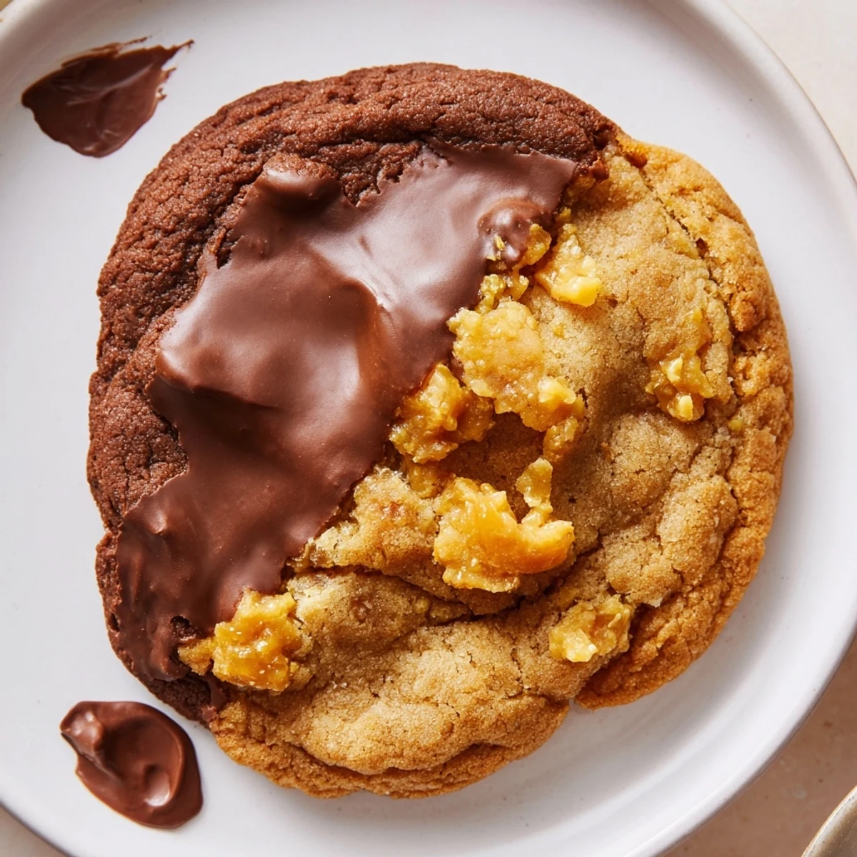 Chocolate Dipped Toffee Cookies arranged on parchment, glossy chocolate and crunchy toffee.