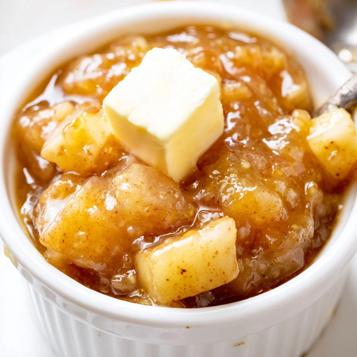 Homemade Fall Caramel Apple Jam spread warm on toast, butter melting