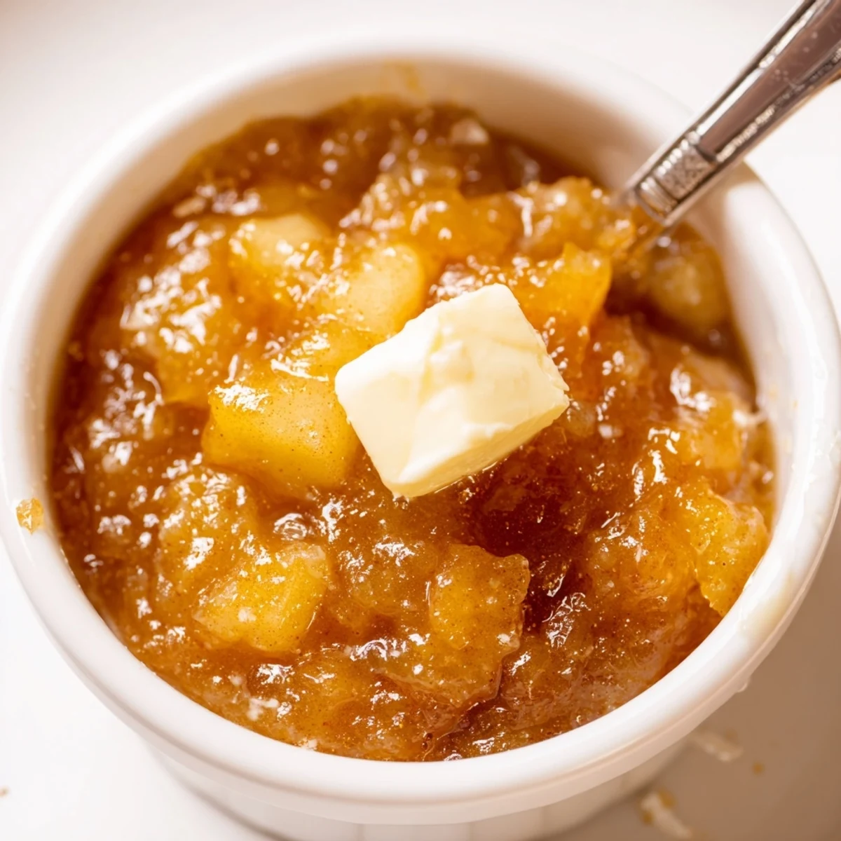 Small-batch Fall Caramel Apple Jam bubbling in pot, deep caramelized flavor