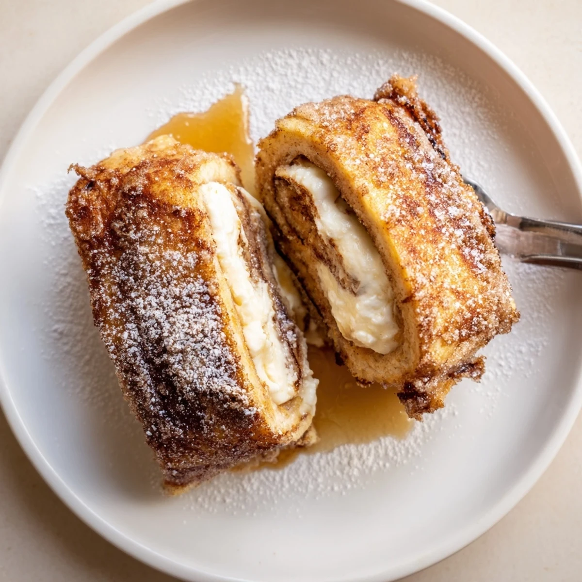 Cinnamon Roll French Toast Roll Ups, creamy filling oozing, fragrant cinnamon aroma