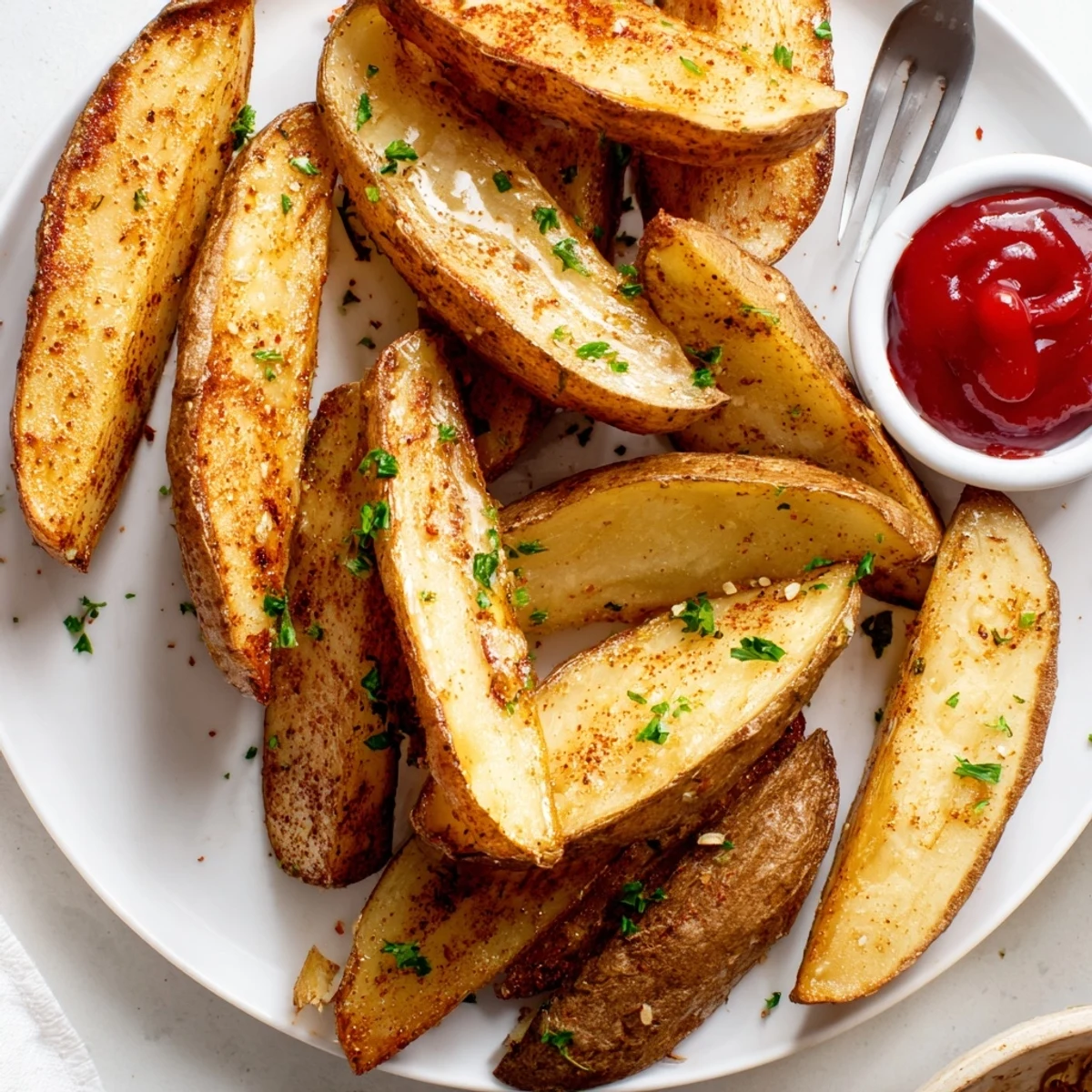 Golden oven-baked Potato Wedges with crispy edges and fluffy centers