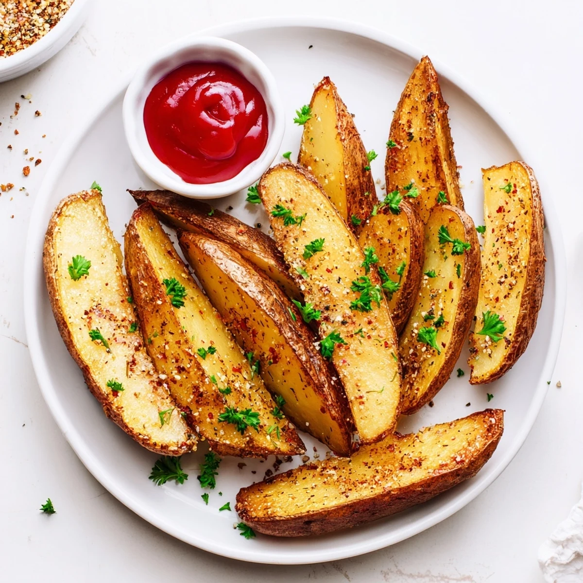 Hand-cut potato wedges roasted in olive oil, seasoned with smoky paprika