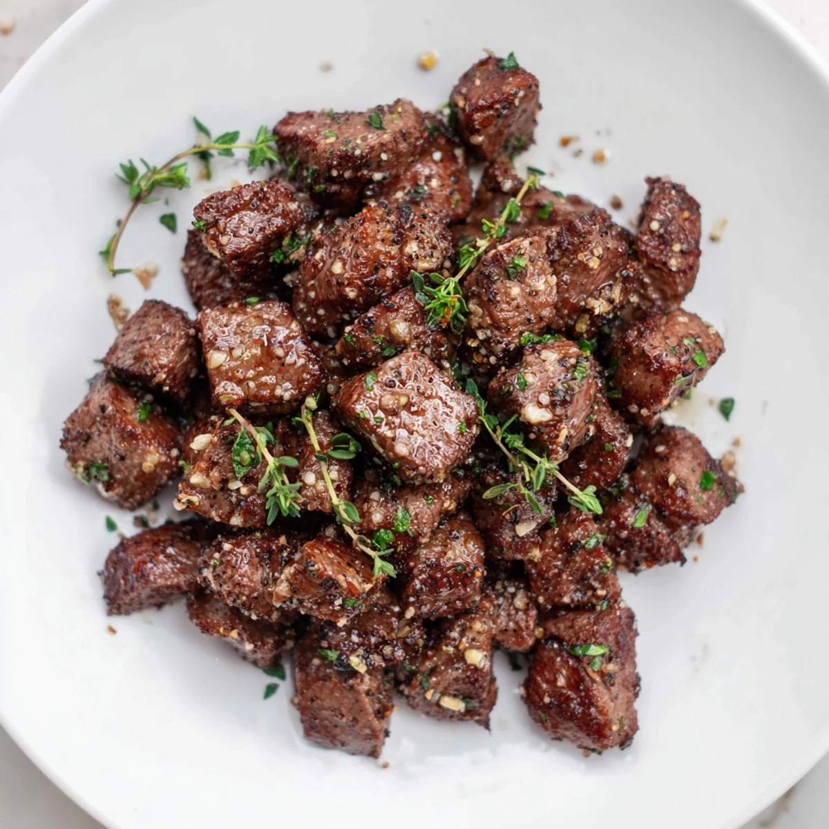 Plump Garlic Butter Steak Bites tossed with parsley, buttery aroma, ready to serve