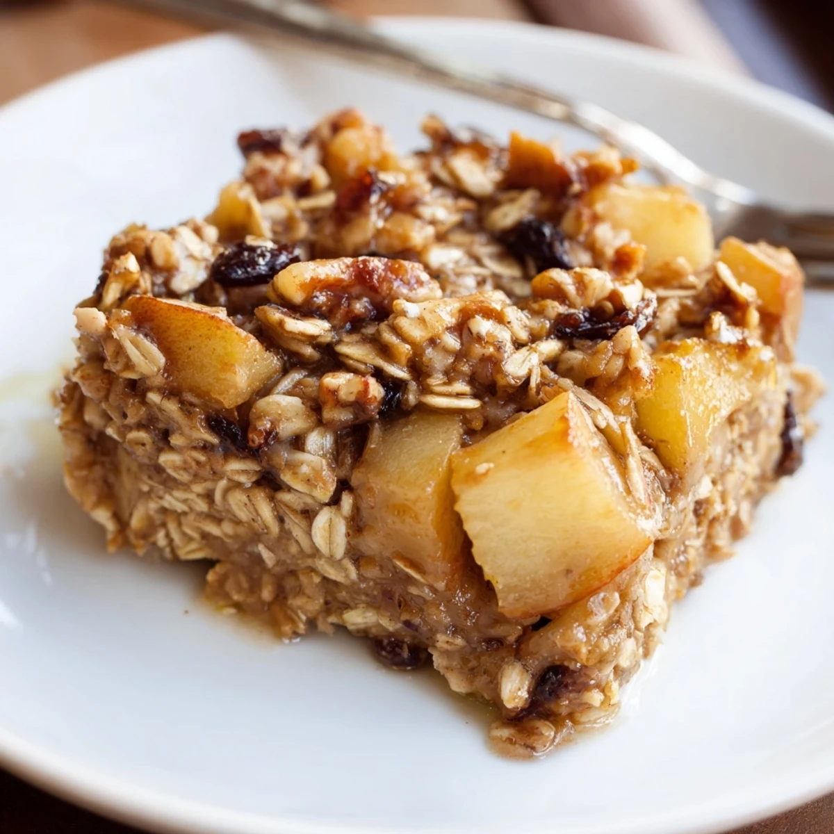 Steaming, cinnamon-scented Delicious Apple Cinnamon Oatmeal Bake Recipe For Mornings, golden crust