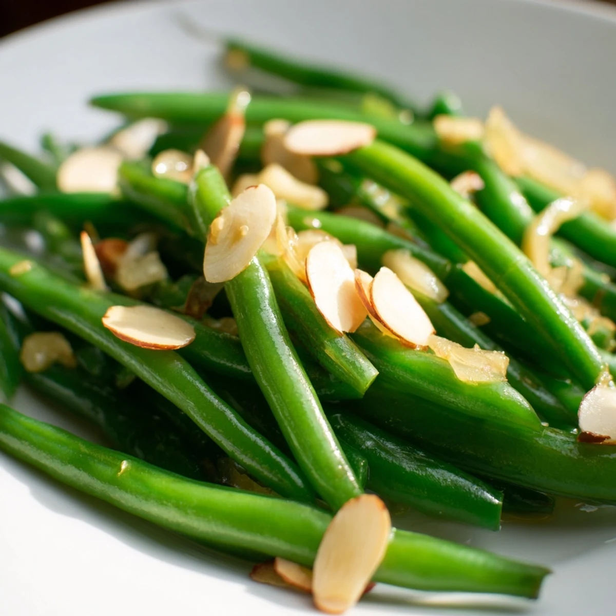 Fresh green beans sautéed with garlic in olive oil, a bright and crisp vegetarian side dish.