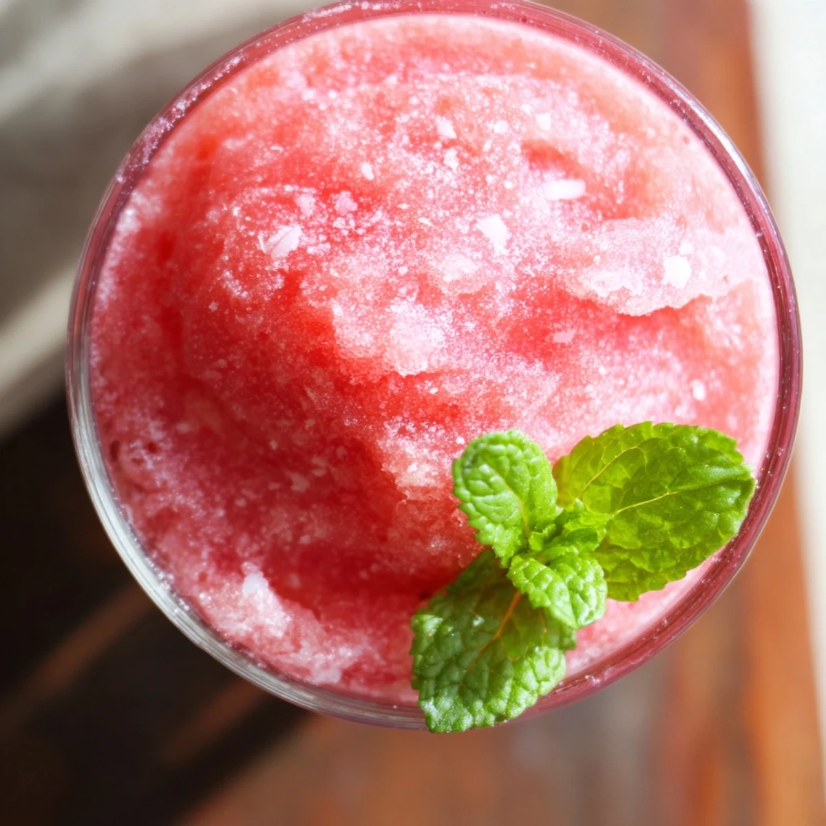 Frozen watermelon coconut slushie served chilled with lime wedge on a sunny day