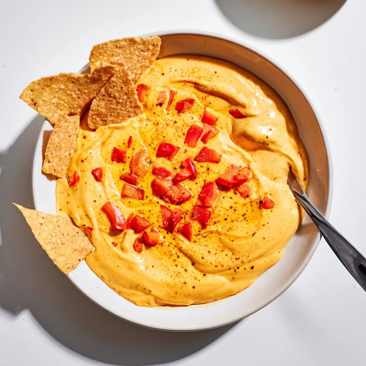 Golden orange nacho cashew cheese sauce poured generously over loaded Tex-Mex nacho platter