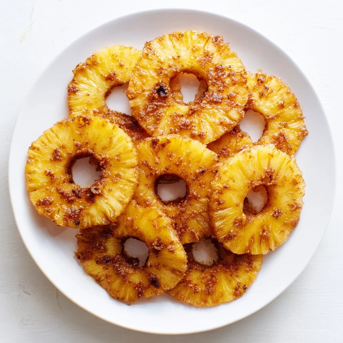 Warm tropical pineapple rings air fried to perfection with sweet brown sugar coating