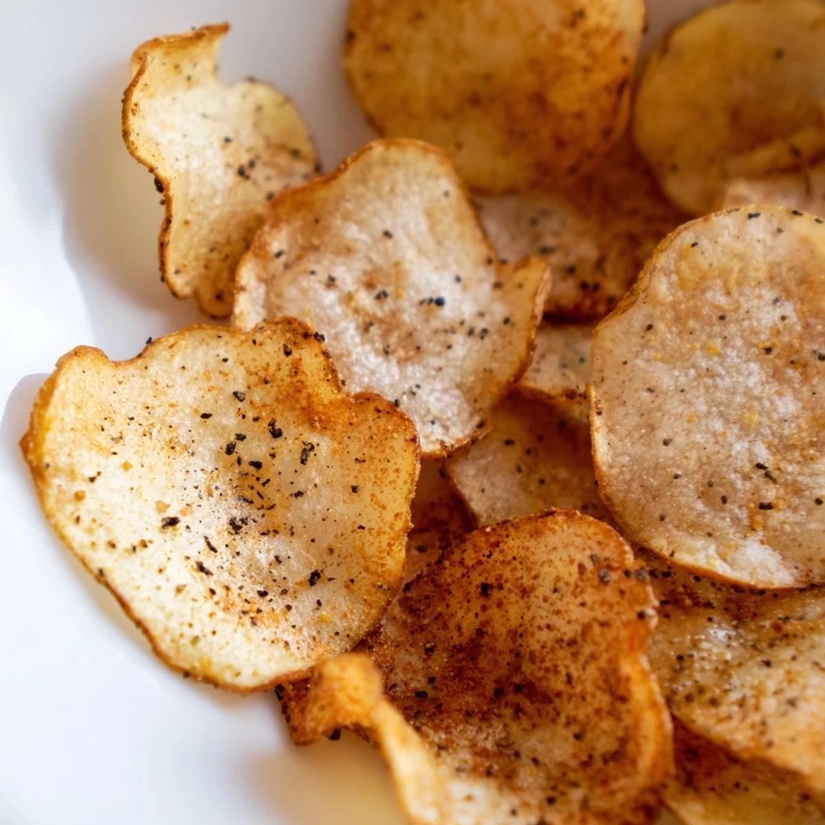 Close-up of air fryer radish chips on a cooling rack, displaying their crunchy texture and even golden color