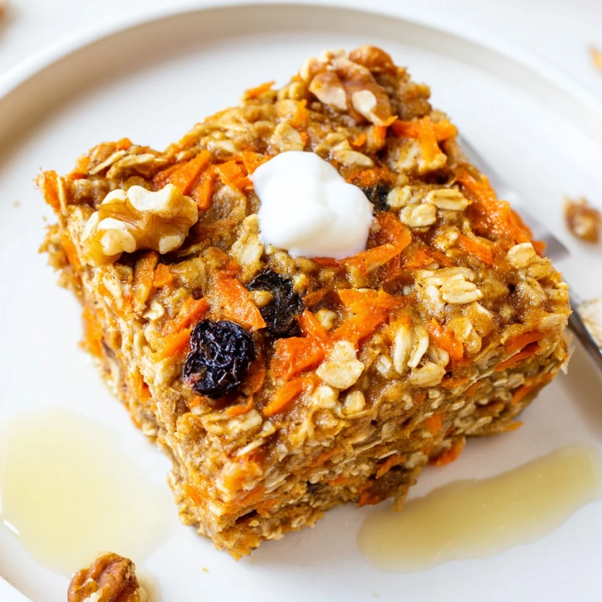 Pan of Carrot Cake Baked Oatmeal cooling, moist crumbs and nutty aroma
