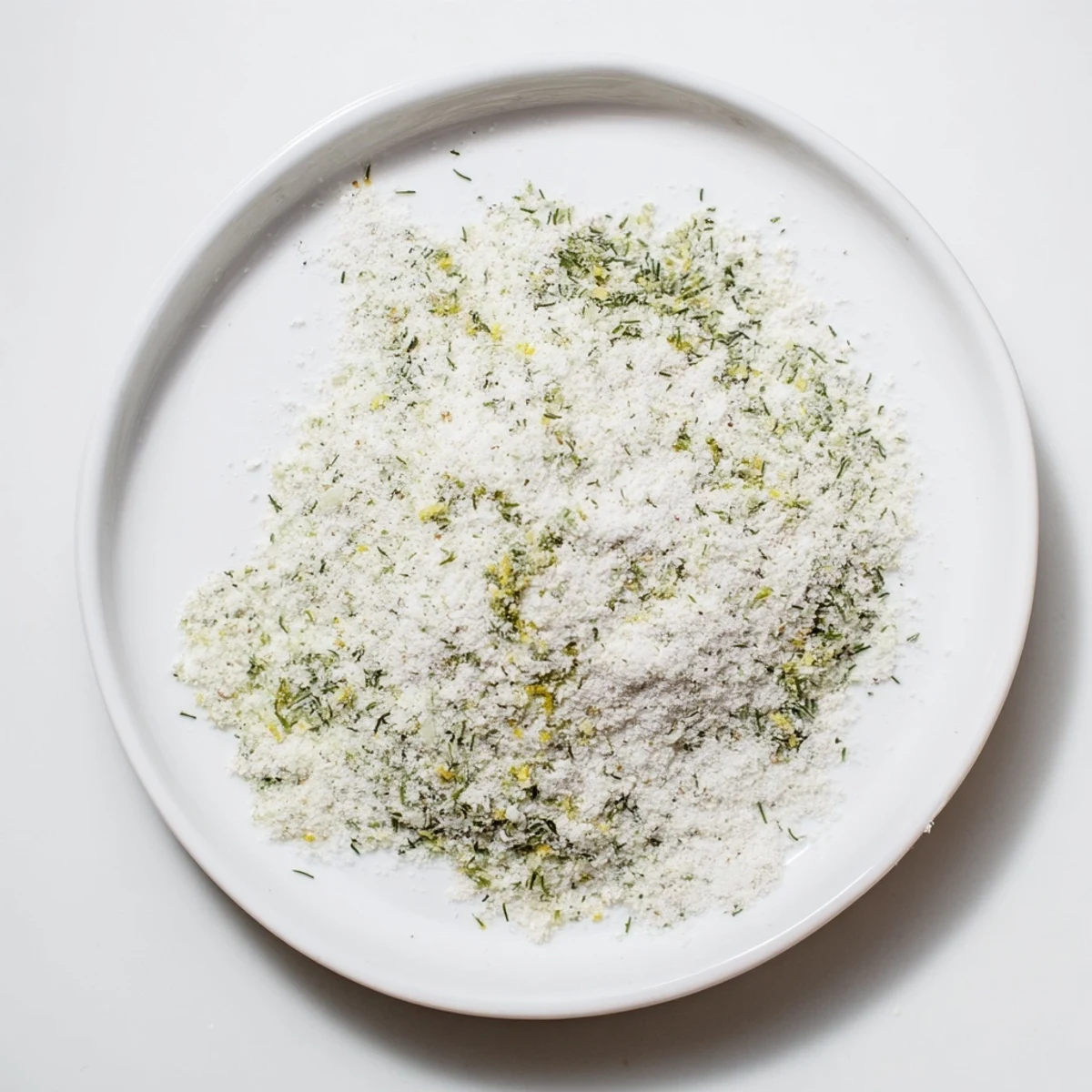 Vibrant green dehydrated tzatziki seasoning blend sprinkled over grilled chicken with fresh herbs and lemon zest visible