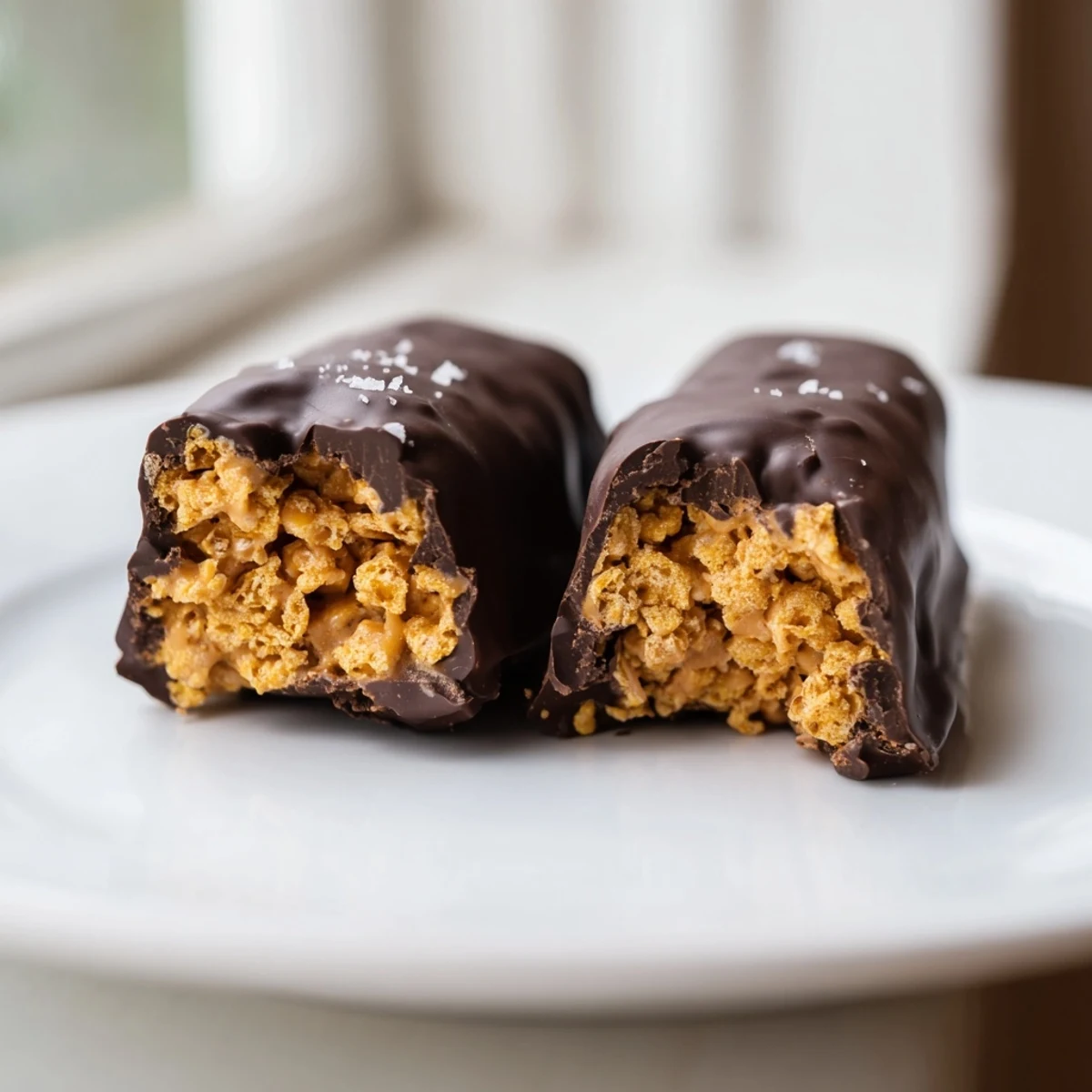 Stacked healthy homemade Butterfingers with a crackly chocolate shell and crunchy peanut filling