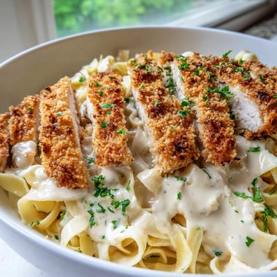 Crispy Chicken Alfredo Pasta